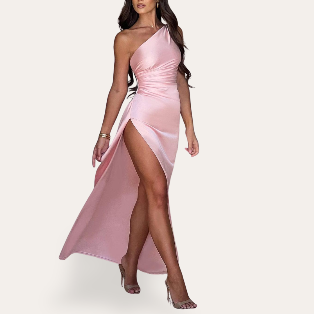 Vestea | Damen Satin-One-Shoulder-Abendkleid mit Schlitz