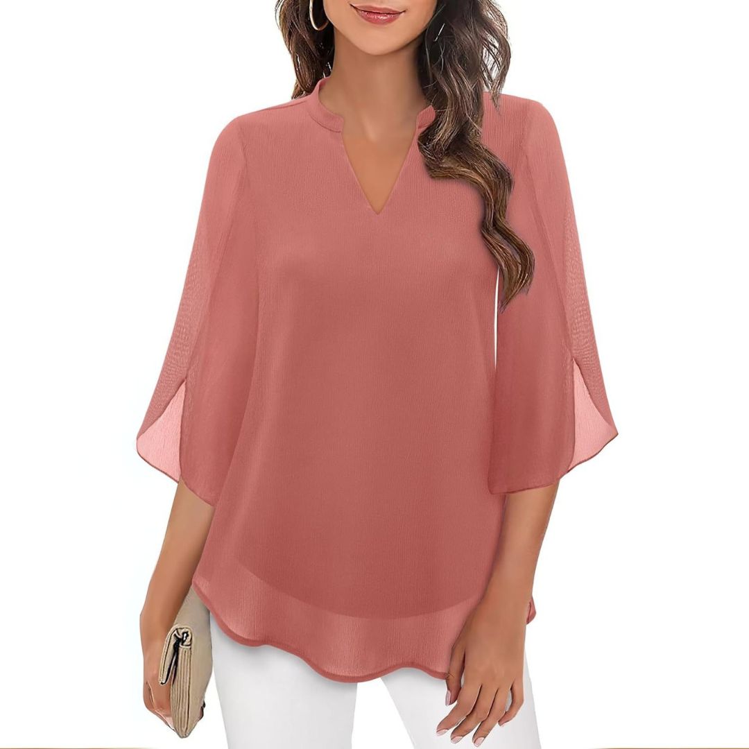 Chiffon V-Ausschnitt Bluse Damen | Vestea