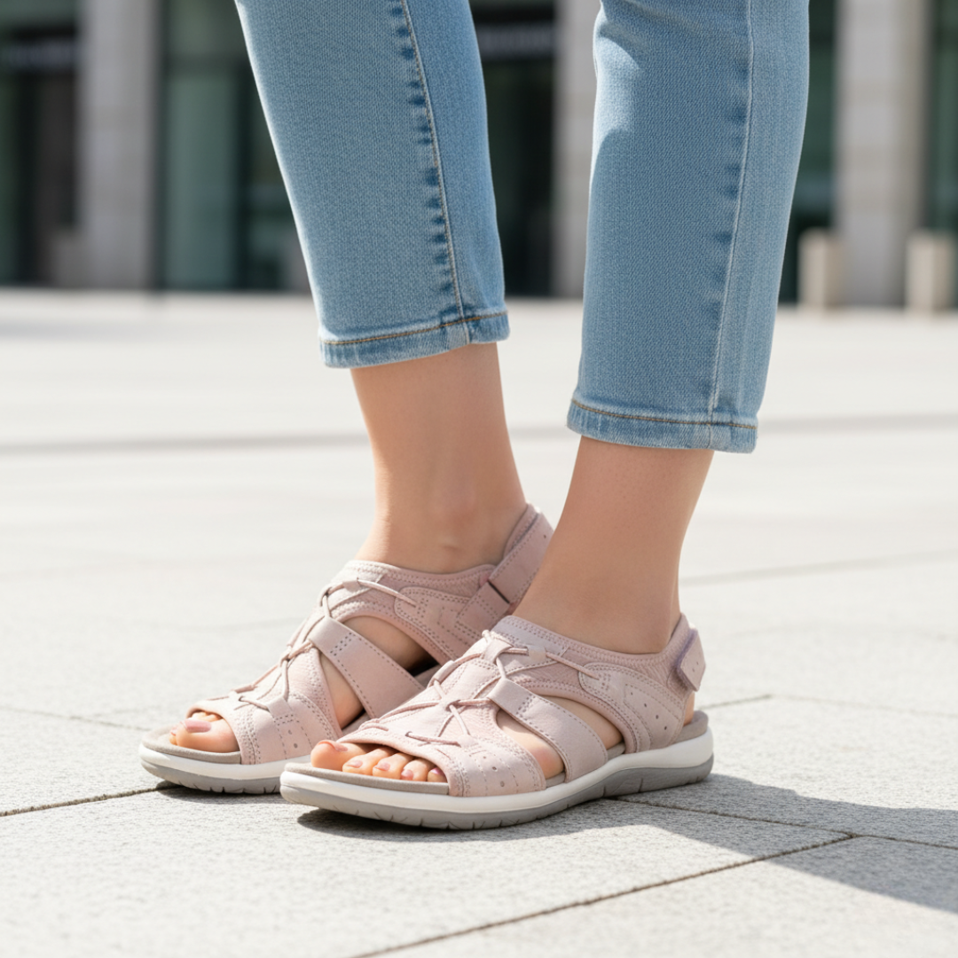 Sandales de marche avec soutien orthopédique de la voûte plantaire et lacets élastiques pour femmes
