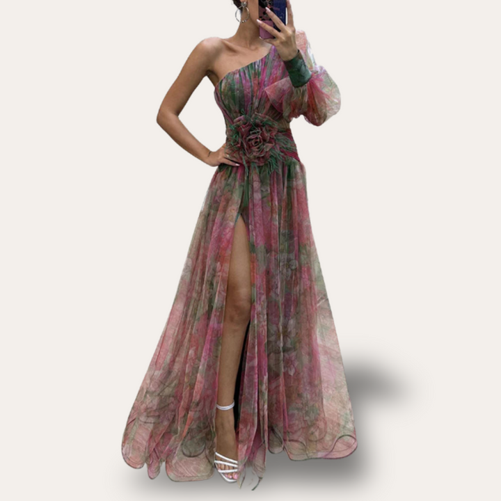 Vestea | Damen Chiffon Abendkleid – One-Shoulder, Bunt, Elegant