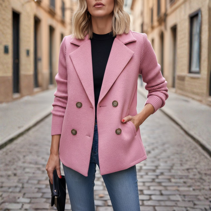 Blazer de Doble Botonadura con Mangas de Punto para Mujer