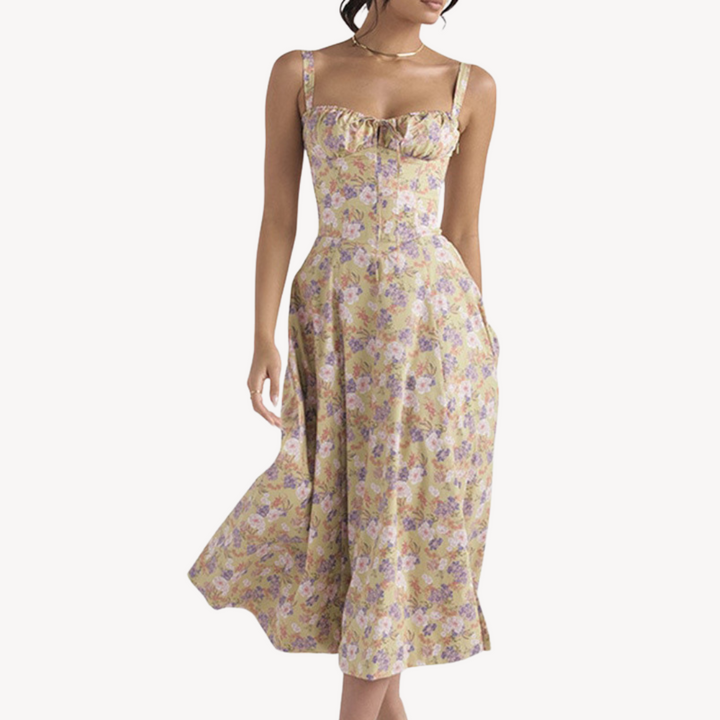 Damen Ärmelloses Blumen-Midikleid | Vestea