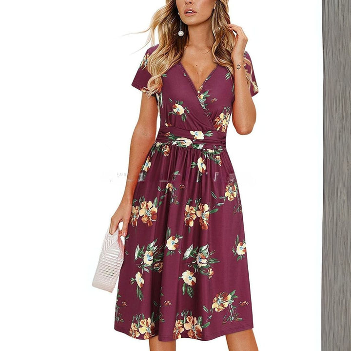 Damen Blumen-Wickelkleid Midi aus Polyester | Vestea