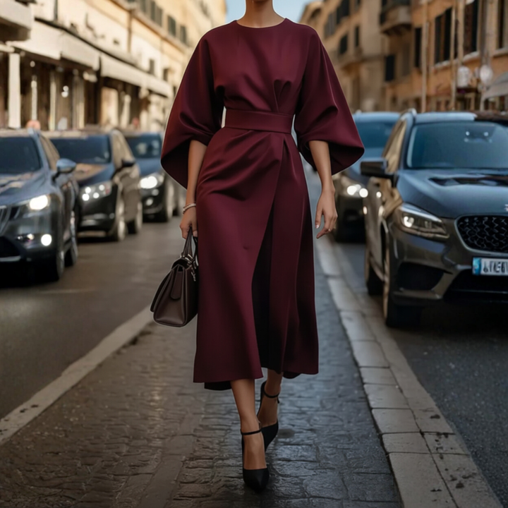 Damen Kleid mit Ballonärmeln und Gürtel | Vestea