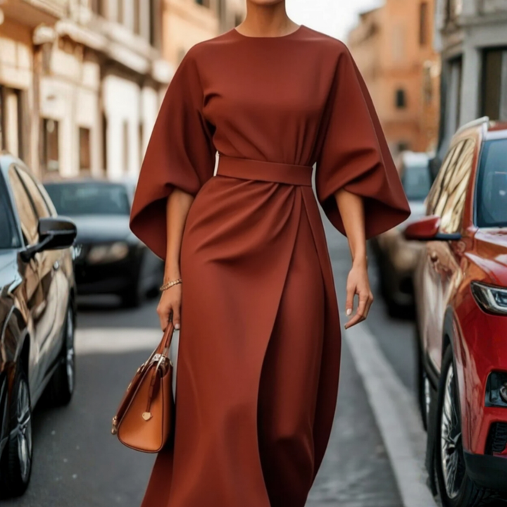 Damen Kleid mit Ballonärmeln und Gürtel | Vestea