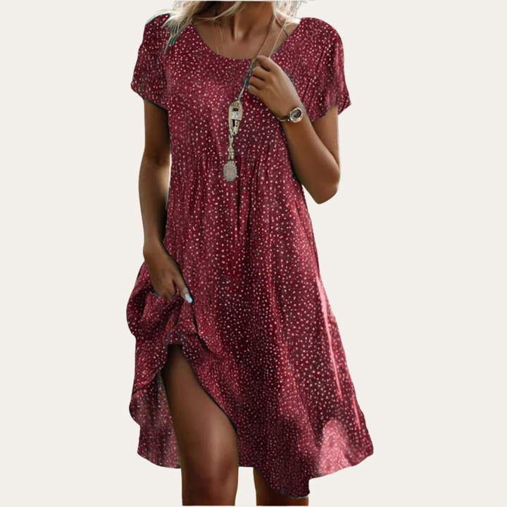 Damen Baumwollkleid – Kurzarm Midi-Länge, Luftig & Bequem für Sommer, Alltag & Urlaub | Vestea