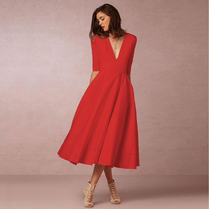 Elegantes Baumwoll Midikleid Damen | Vestea