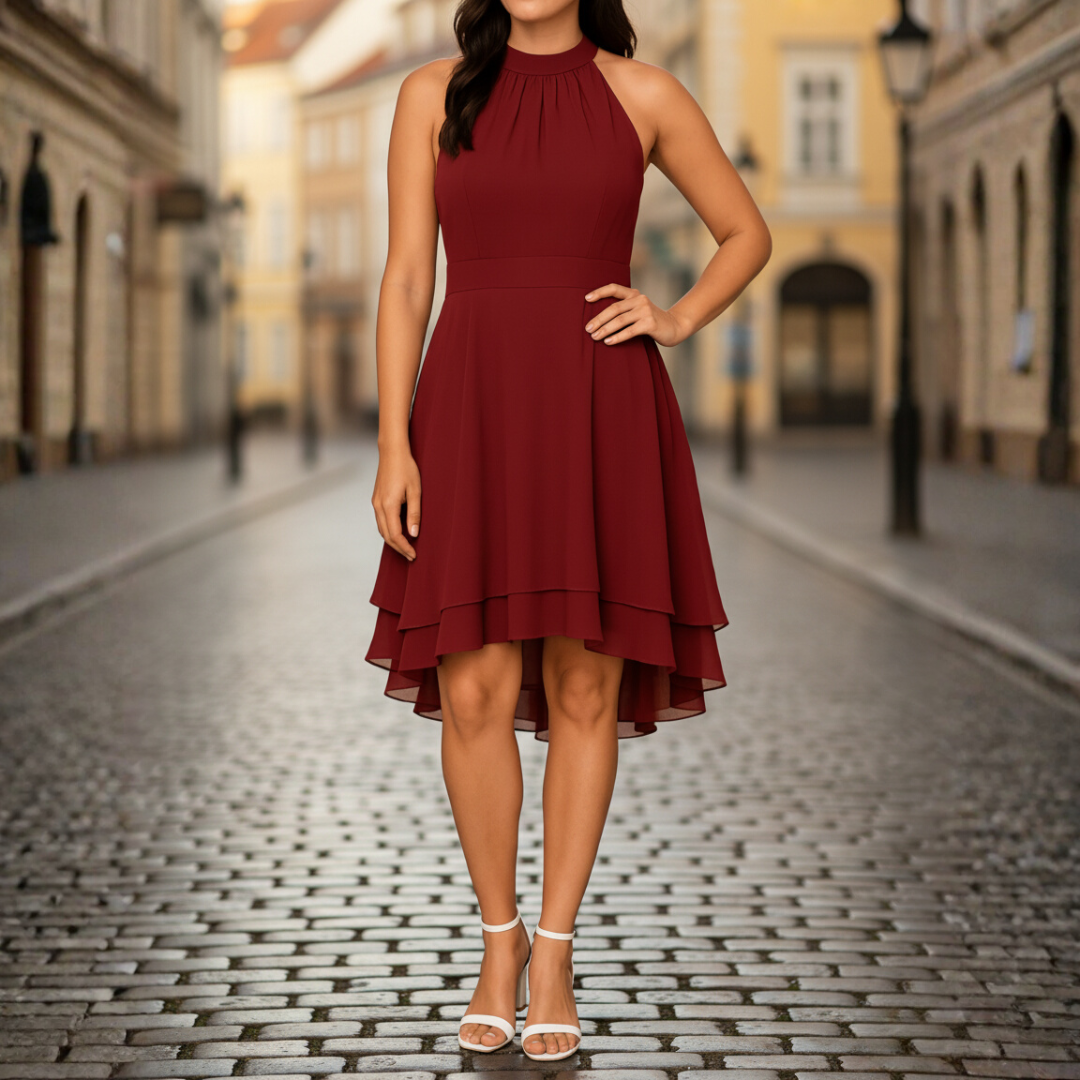 Damenkleid mit Halterneck und Stufenrock | Vestea