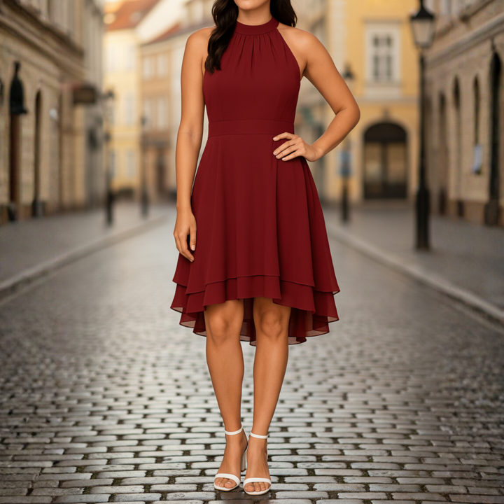 Damenkleid mit Halterneck und Stufenrock | Vestea