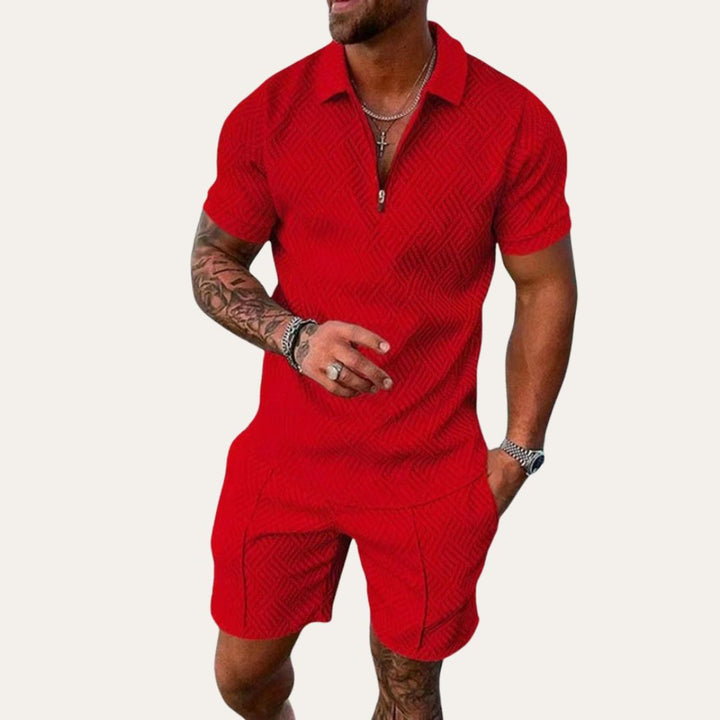 Herren Kurzarm Hemd Shorts Set Baumwolle | Vestea