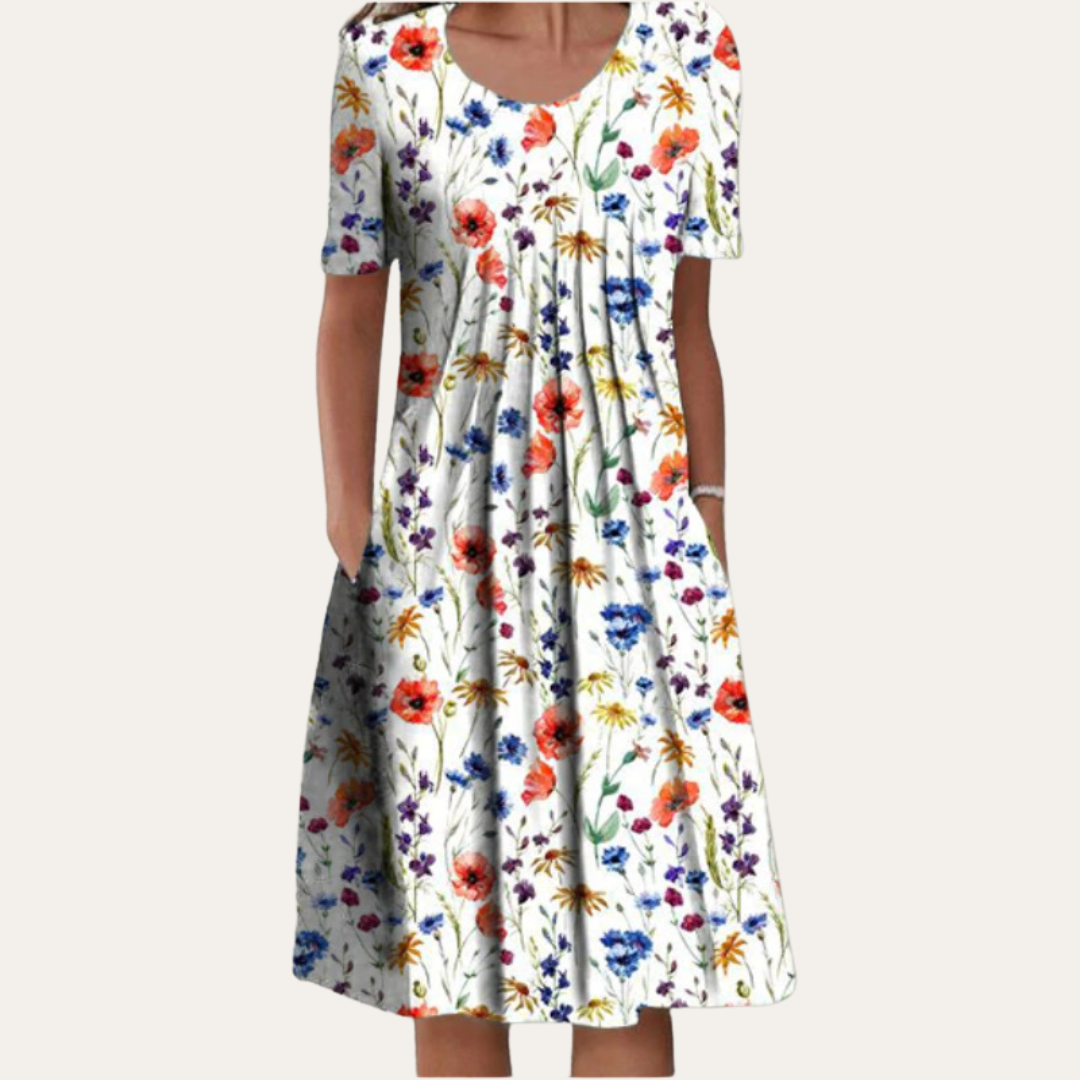 Vestea | Baumwoll Kurzarm Midikleid Damen