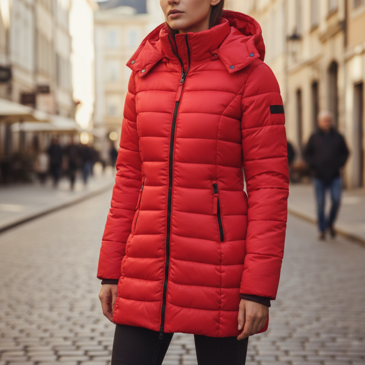 Langer Damen-Wintermantel aus Polyester | Vestea