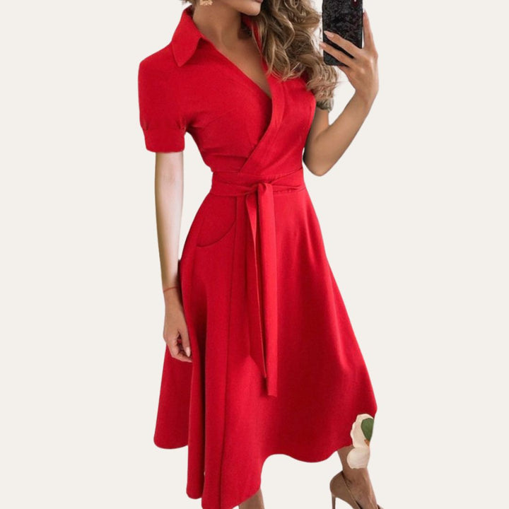 Damen Leinen Wickelkleid Kurzarm | Vestea