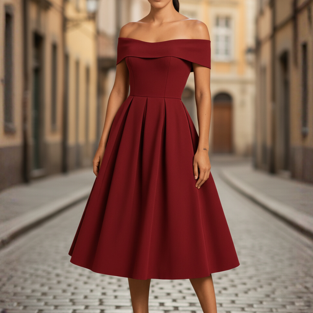 Schulterloses Damenkleid mit ausgestelltem Rock | Vestea