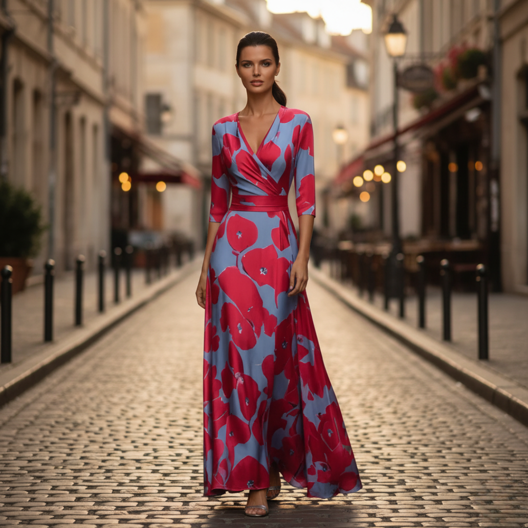 Damenkleid mit Floralprint und langen Ärmeln | Vestea