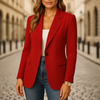 Blazer Single Button Notch Lapel Flap Pockets Slim Fit Women