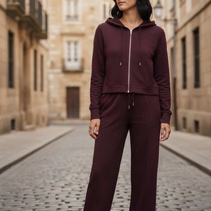 Conjunto de descanso Sudadera con cremallera Pantalones de pierna recta Ajuste holgado para mujer