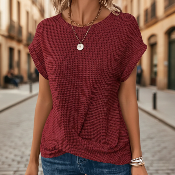 Haut à manches courtes gainant en tricot gaufré pour femmes