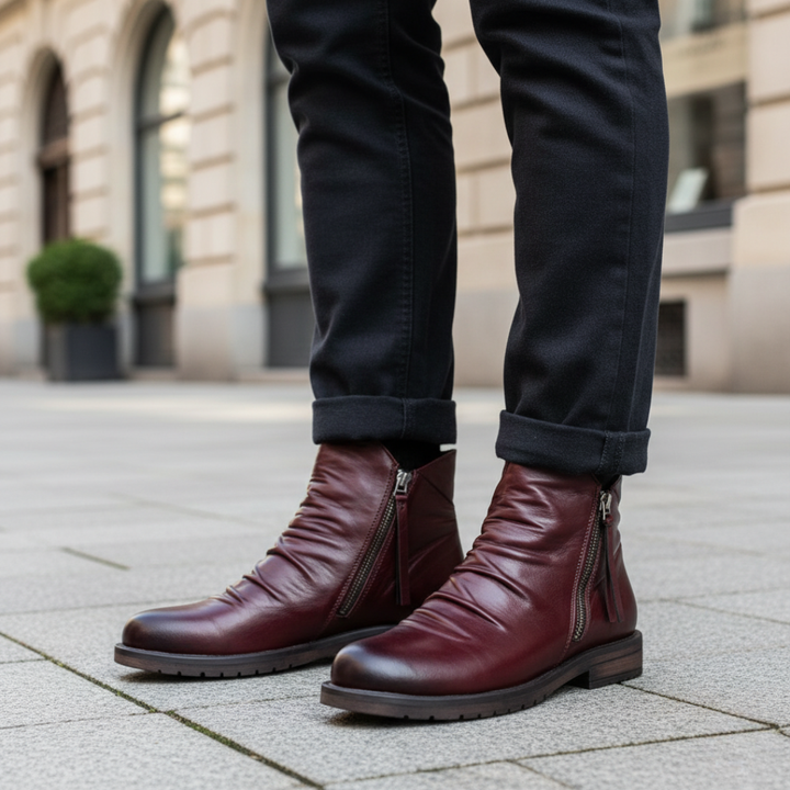 Men Synthetic Orthopedic Ruched Ankle Boots