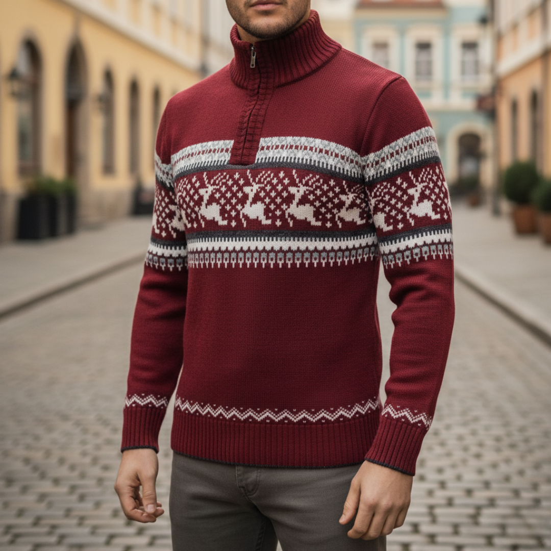 Herren Pullover mit Reißverschluss und Weihnachtsmotiv | Vestea