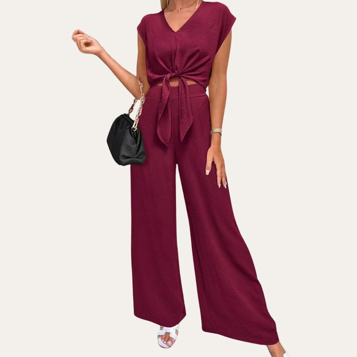 Crinkle Polyester Top Weite Hose Damen | Vestea