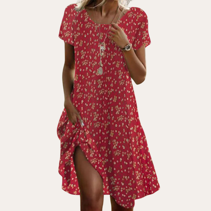 Damen Baumwollkleid – Kurzarm Midi-Länge, Luftig & Bequem für Sommer, Alltag & Urlaub | Vestea