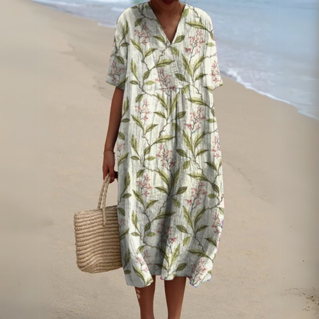 Relaxed Floral Midi Dress for Women Close Up