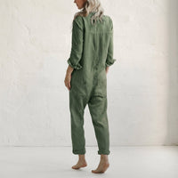 Relaxed Women's Linen Jumpsuits with Pockets Back