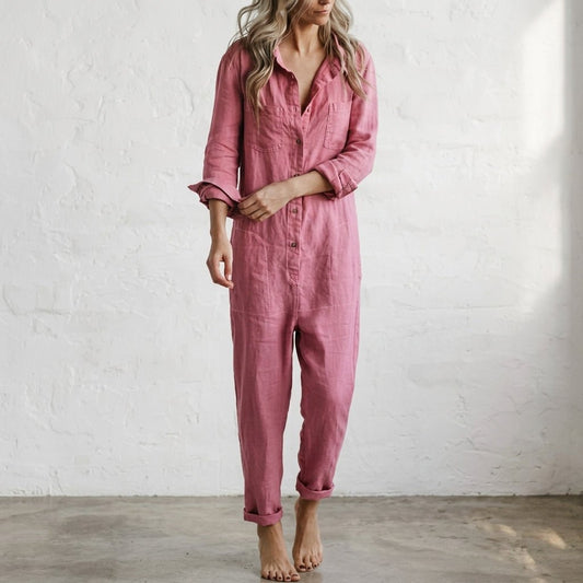 Relaxed Women's Linen Jumpsuits with Pockets Front