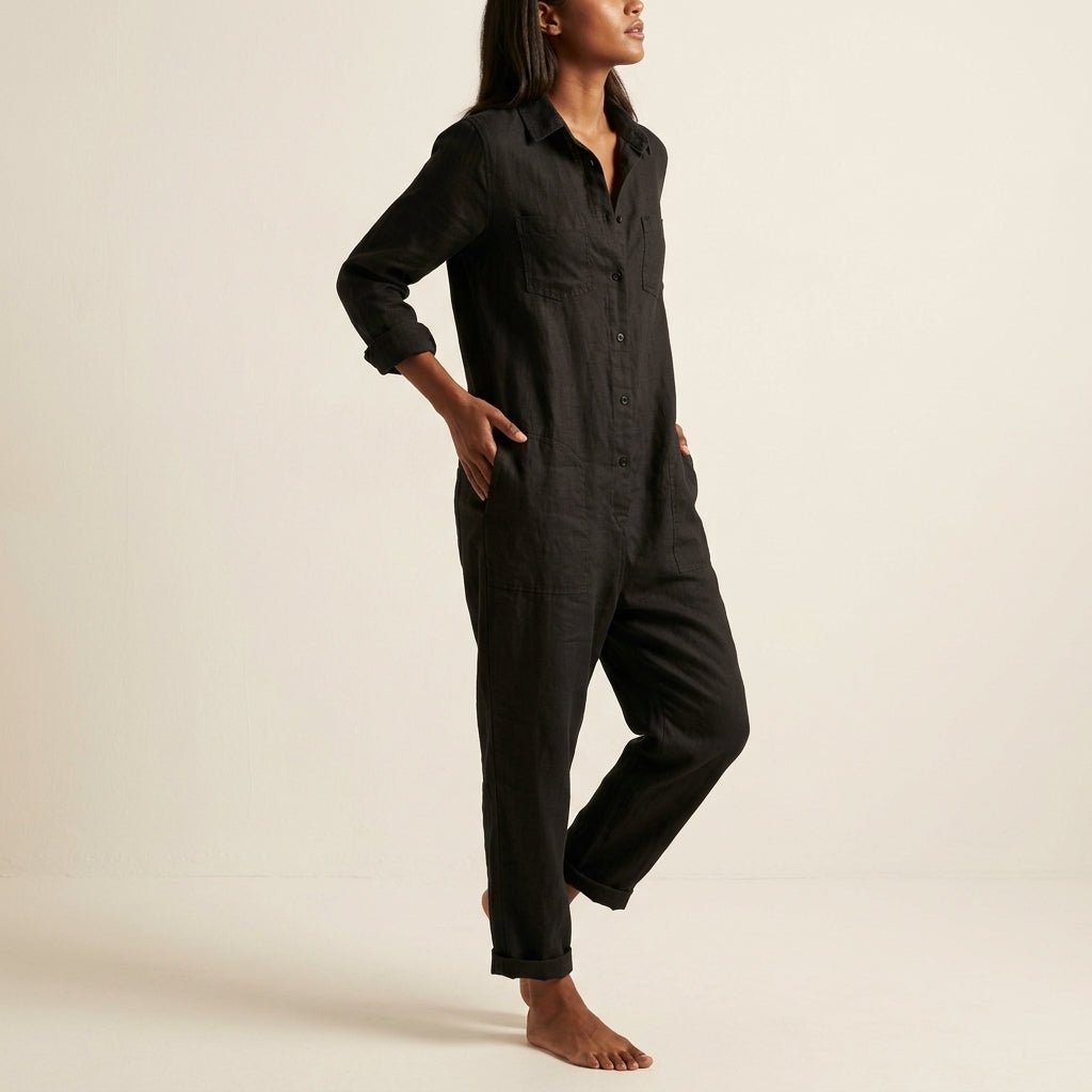 Relaxed Women's Linen Jumpsuits with Pockets Side