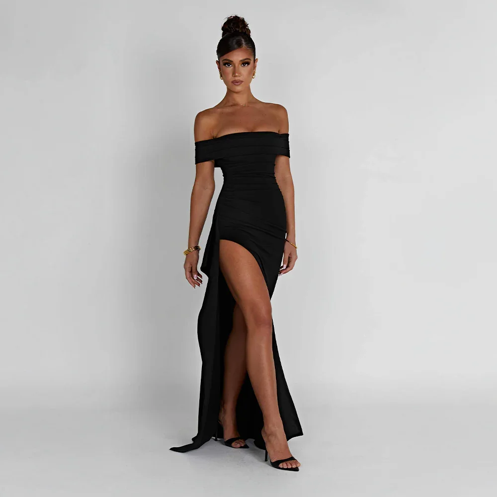 Robe longue femme épaules dénudées fente haute – soirée formelle