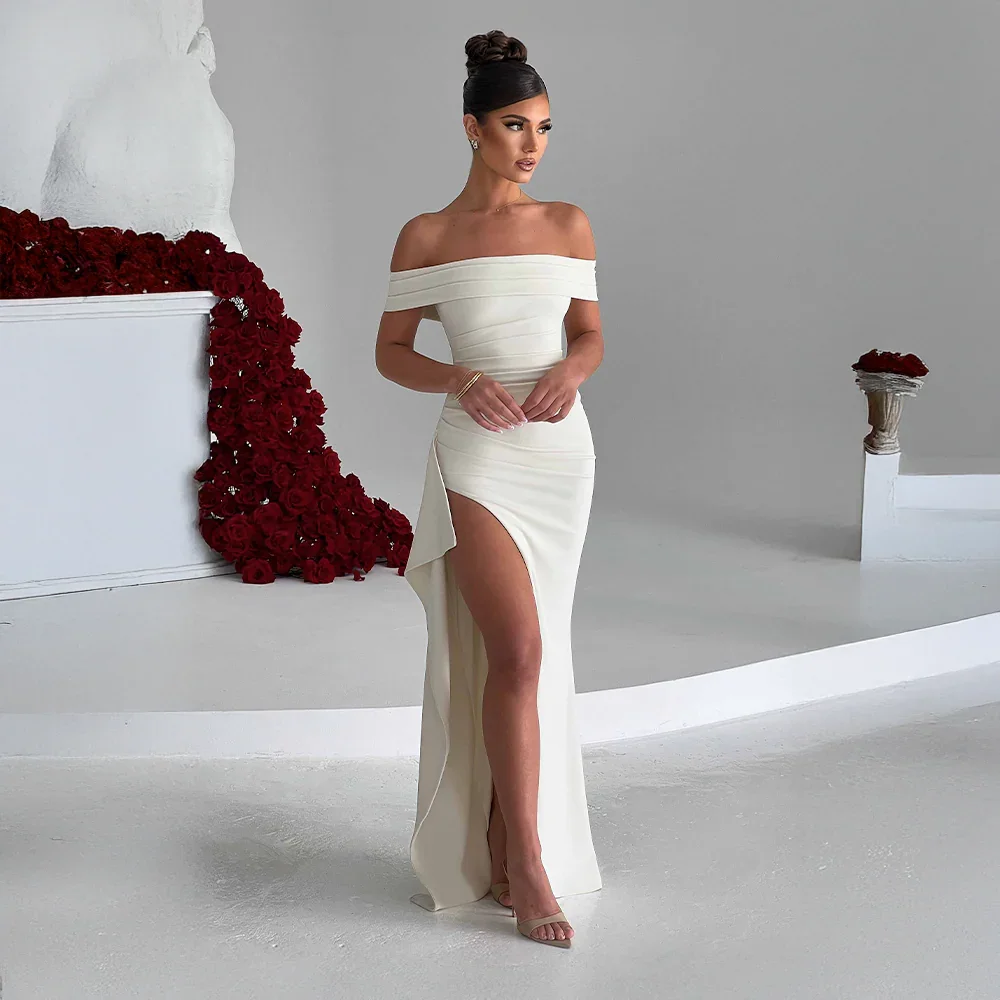 Robe longue femme épaules dénudées fente haute – soirée formelle