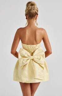 Women's Jacquard Mini Dress Strapless Backless Sleeveless With Bow