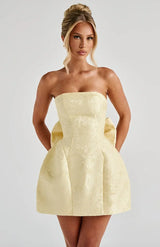 Women's Jacquard Mini Dress Strapless Backless Sleeveless With Bow