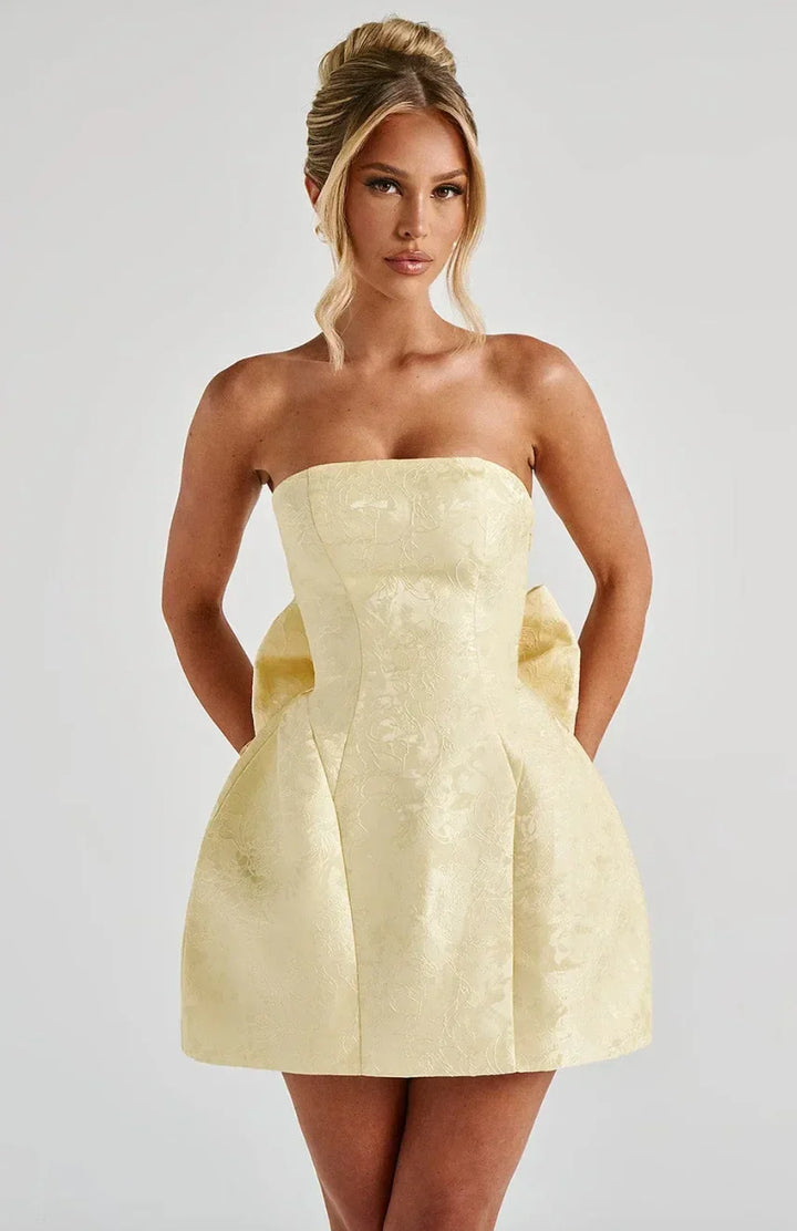 Robe mini jacquard femme, bustier, dos nu, sans manches avec nœud