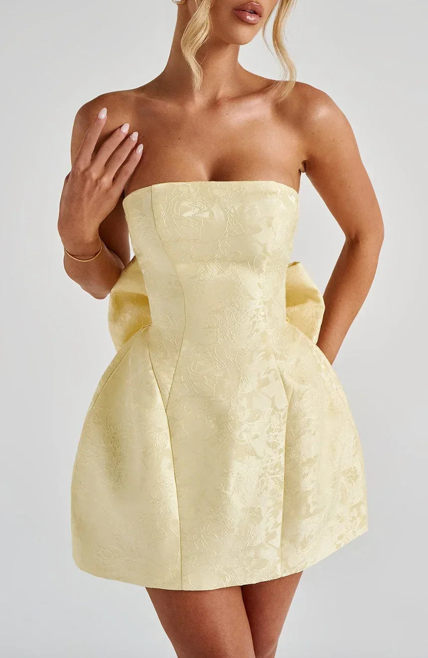 Robe mini jacquard femme, bustier, dos nu, sans manches avec nœud