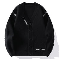 Unisex Cotton Cardigan | Contrast Stitch V-Neck Button-Up Back
