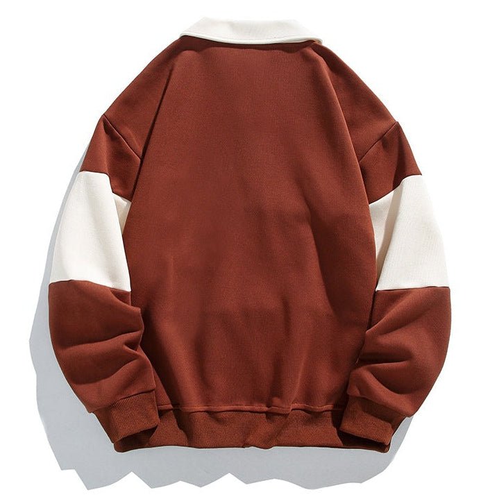 Unisex Cotton Polo Sweatshirt | Striped Varsity Relaxed Fit Angle