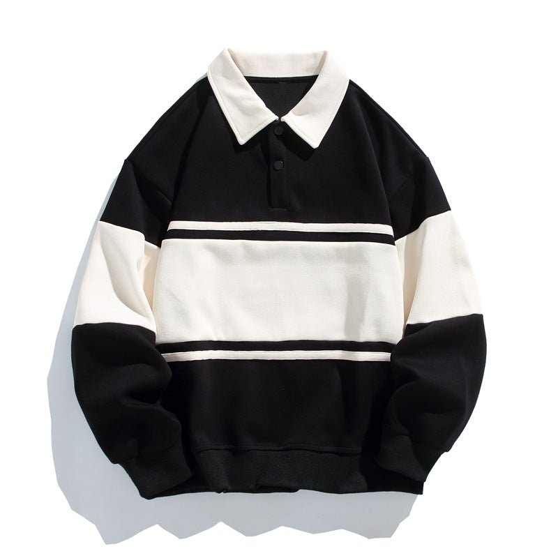 Unisex Cotton Polo Sweatshirt | Striped Varsity Relaxed Fit Back