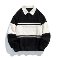 Unisex Cotton Polo Sweatshirt | Striped Varsity Relaxed Fit Back
