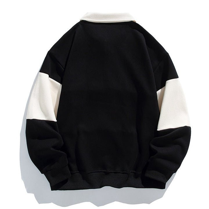 Unisex Cotton Polo Sweatshirt | Striped Varsity Relaxed Fit Close Up