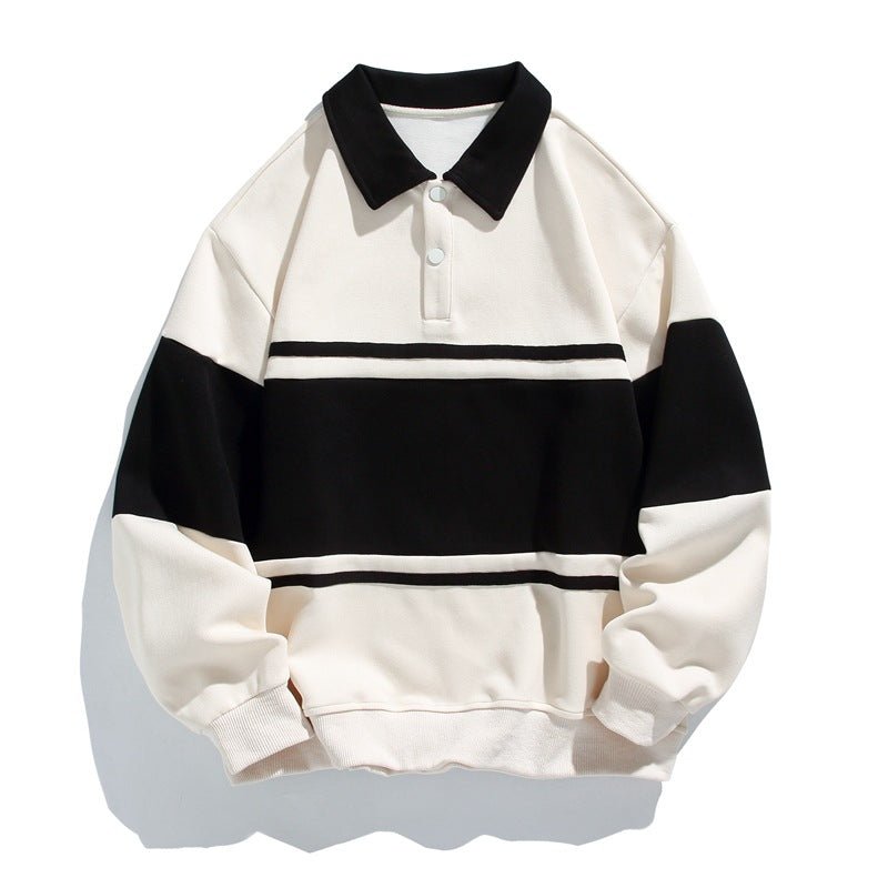 Unisex Cotton Polo Sweatshirt | Striped Varsity Relaxed Fit Detail