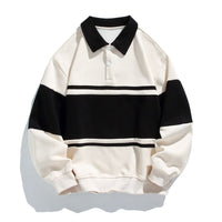Unisex Cotton Polo Sweatshirt | Striped Varsity Relaxed Fit Detail