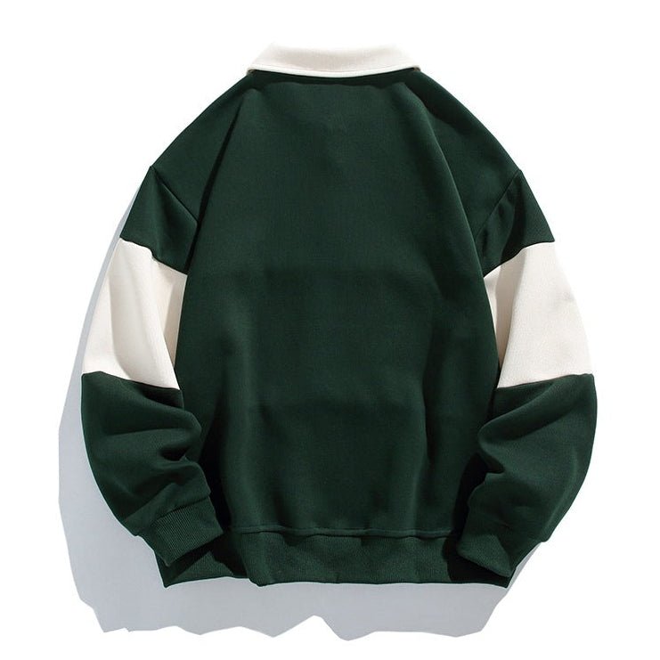 Unisex Cotton Polo Sweatshirt | Striped Varsity Relaxed Fit Front