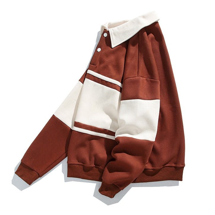 Unisex Cotton Polo Sweatshirt | Striped Varsity Relaxed Fit Full