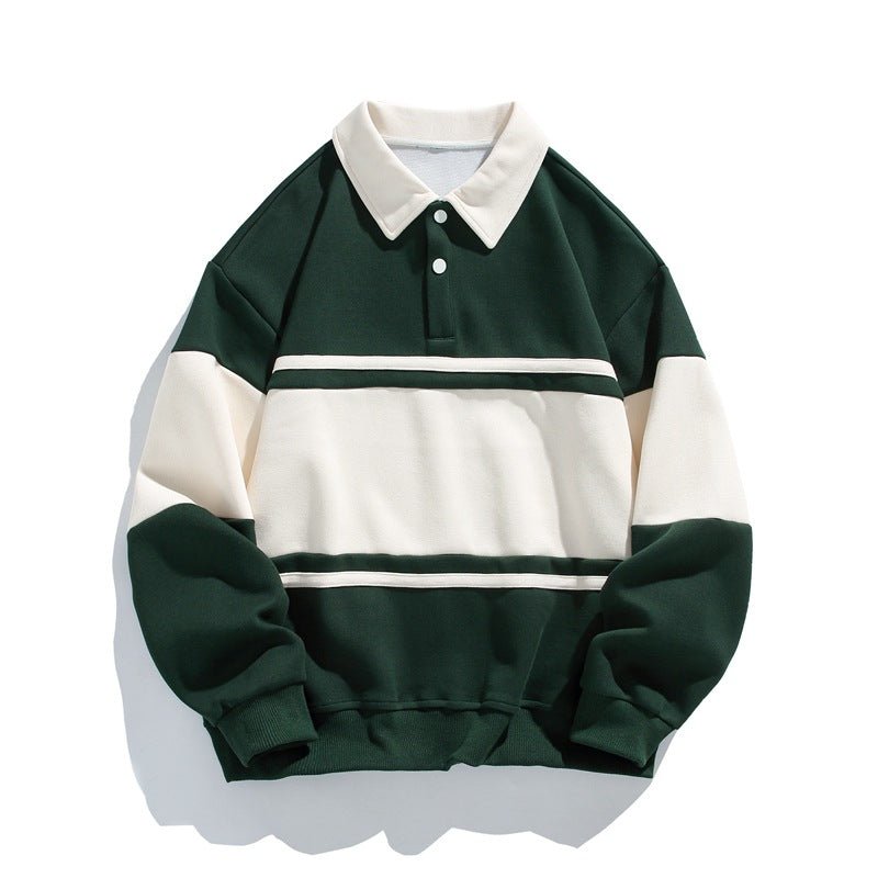 Unisex Cotton Polo Sweatshirt | Striped Varsity Relaxed Fit Hero