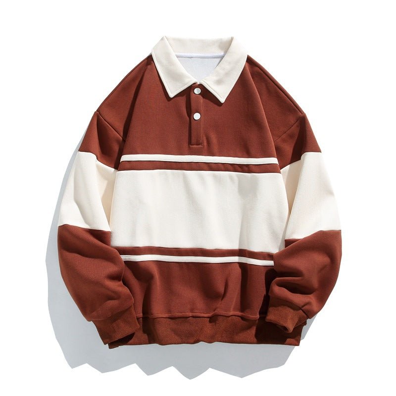 Unisex Cotton Polo Sweatshirt | Striped Varsity Relaxed Fit Lifestyle
