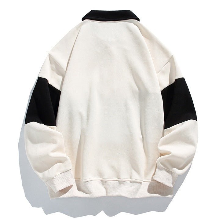 Unisex Cotton Polo Sweatshirt | Striped Varsity Relaxed Fit Side