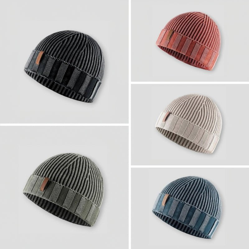 Unisex Cuffed Knitted Beanie | Vintage Winter Hat Close Up