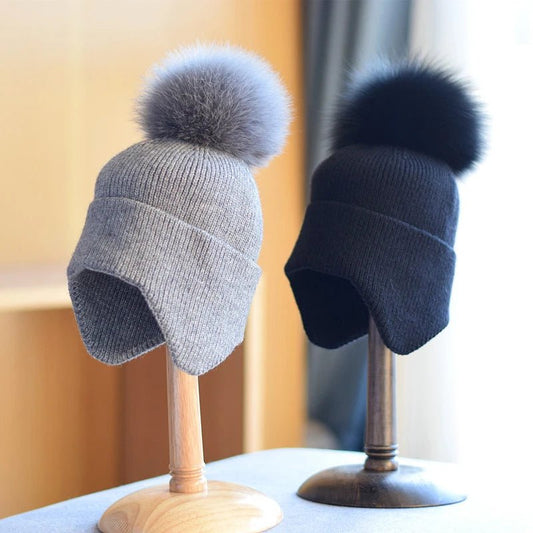 Unisex Ear Flap Pom Beanie | Cotton Blend Winter Hat Hero
